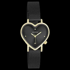 Goudkleurige OOZOO horloge met zwarte metalen mesh armband - C11447
