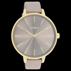 Goudkleurige OOZOO horloge met taupe leren band - C11256