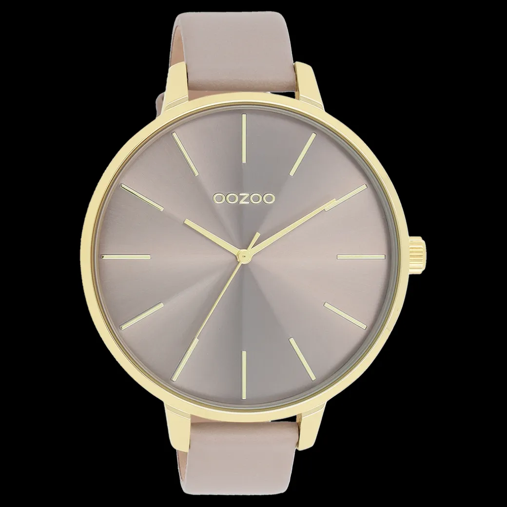 Goudkleurige OOZOO horloge met taupe leren band - C11256
