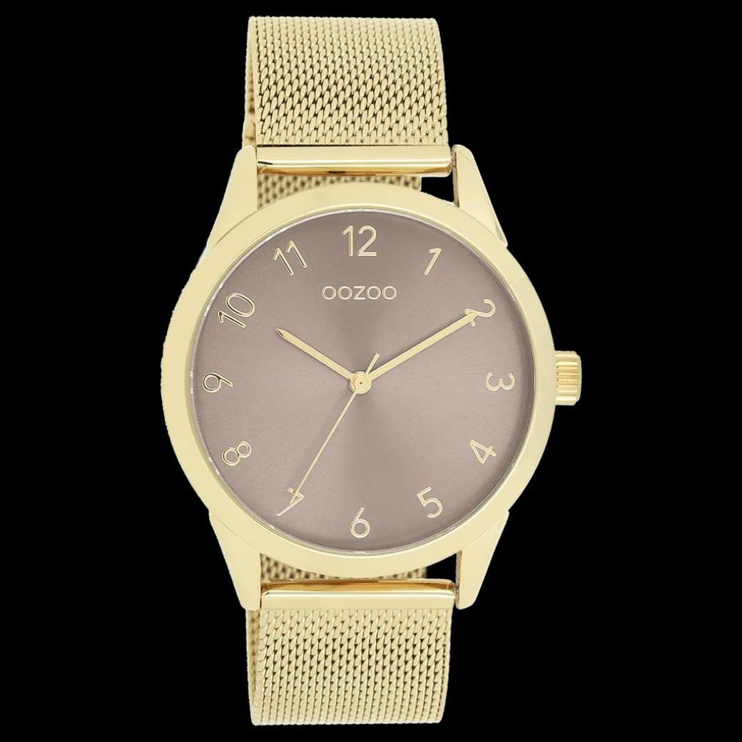 Goudkleurige OOZOO horloge met metalen mesh armband - C11323