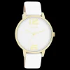 Goudkleurige OOZOO horloge met witte leren band - C11340
