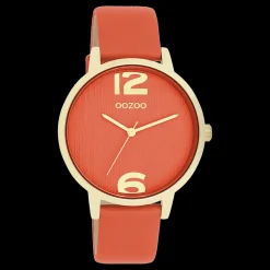 Goudkleurige OOZOO horloge met warm oranje leren band - C11341