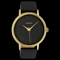 Goudkleurige OOZOO horloge met zwarte leren band - C10837