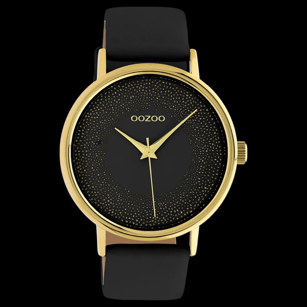 Goudkleurige OOZOO horloge met zwarte leren band - C10837