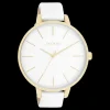 Goudkleurige OOZOO horloge met witte leren band - C11346