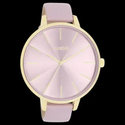 Goudkleurige OOZOO horloge met lila leren band - C11348