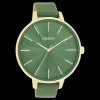 Goudkleurige OOZOO horloge met groene leren band - C11349
