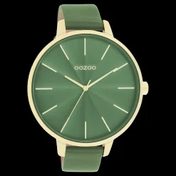 Goudkleurige OOZOO horloge met groene leren band - C11349