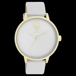 Goudkleurige OOZOO horloge met licht grijze leren band - C11240