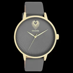 Goudkleurige OOZOO horloge met rook grijze leren band - C11244