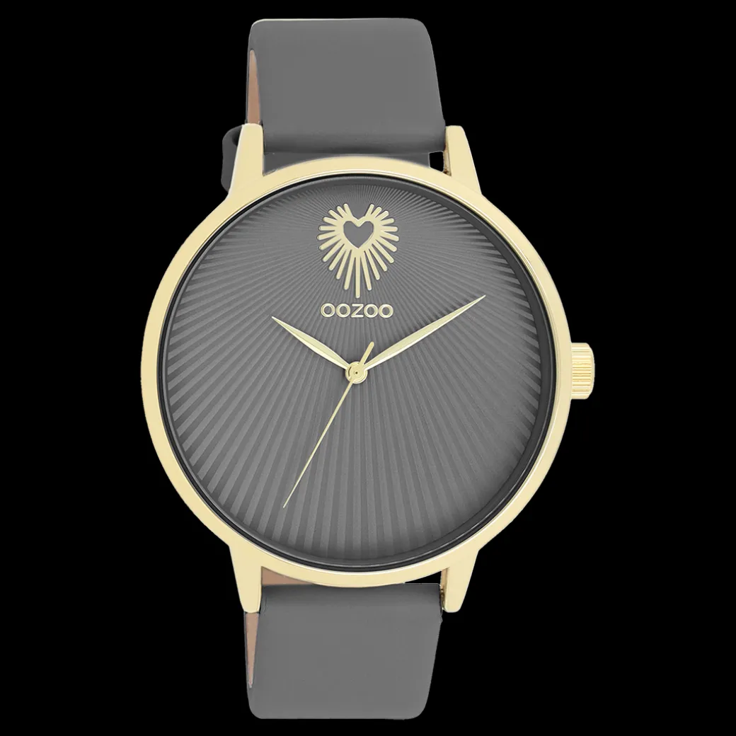 Goudkleurige OOZOO horloge met rook grijze leren band - C11244