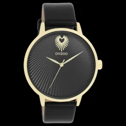 Goudkleurige OOZOO horloge met zwarte leren band - C11242