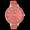 Goudkleurige OOZOO horloge met rode leren band - C11255