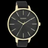 Goudkleurige OOZOO horloge met zwarte leren band - C11259