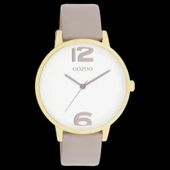 Goudkleurige OOZOO horloge met taupe leren band - C11236