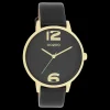 Goudkleurige OOZOO horloge met zwarte leren band - C11239