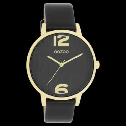 Goudkleurige OOZOO horloge met zwarte leren band - C11239