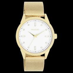Goudkleurige OOZOO horloge met metalen mesh armband - C11282