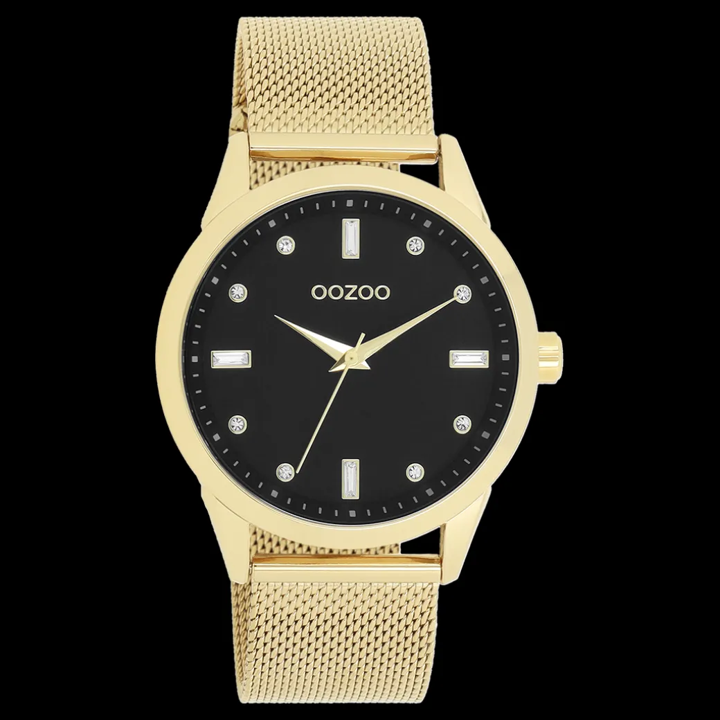 Goudkleurige OOZOO horloge met metalen mesh armband - C11283