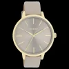 Goudkleurige OOZOO horloge met taupe leren band - C11291