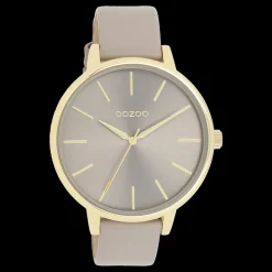 Goudkleurige OOZOO horloge met taupe leren band - C11291