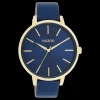 Goudkleurige OOZOO horloge met donker blauwe leren band - C11292