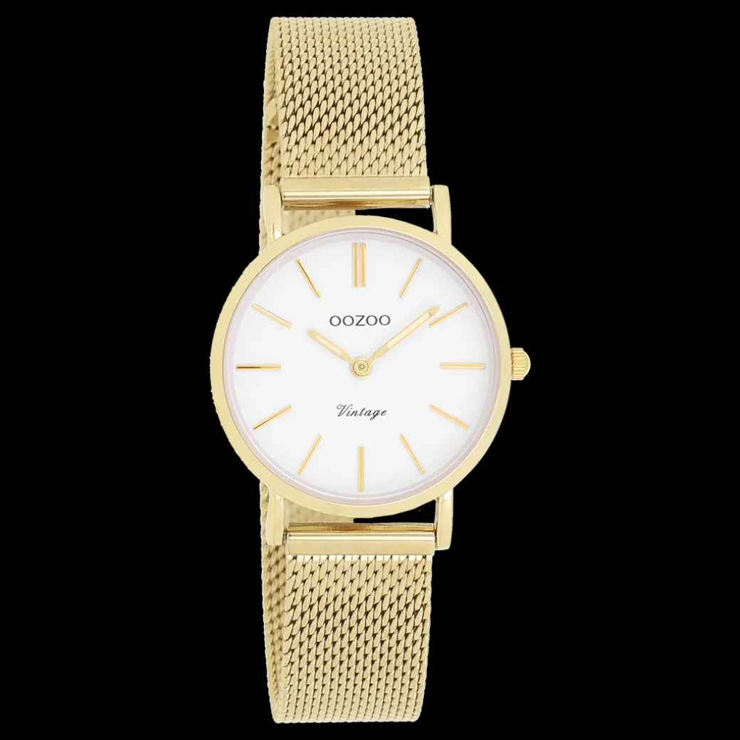 Goudkleurige OOZOO horloge met metalen mesh armband - C20231