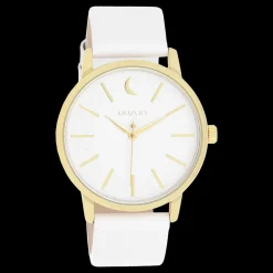 Goudkleurige OOZOO horloge met witte leren band - C11156