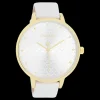 Goudkleurige OOZOO horloge met witte leren band - C11158