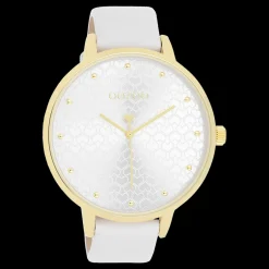 Goudkleurige OOZOO horloge met witte leren band - C11158