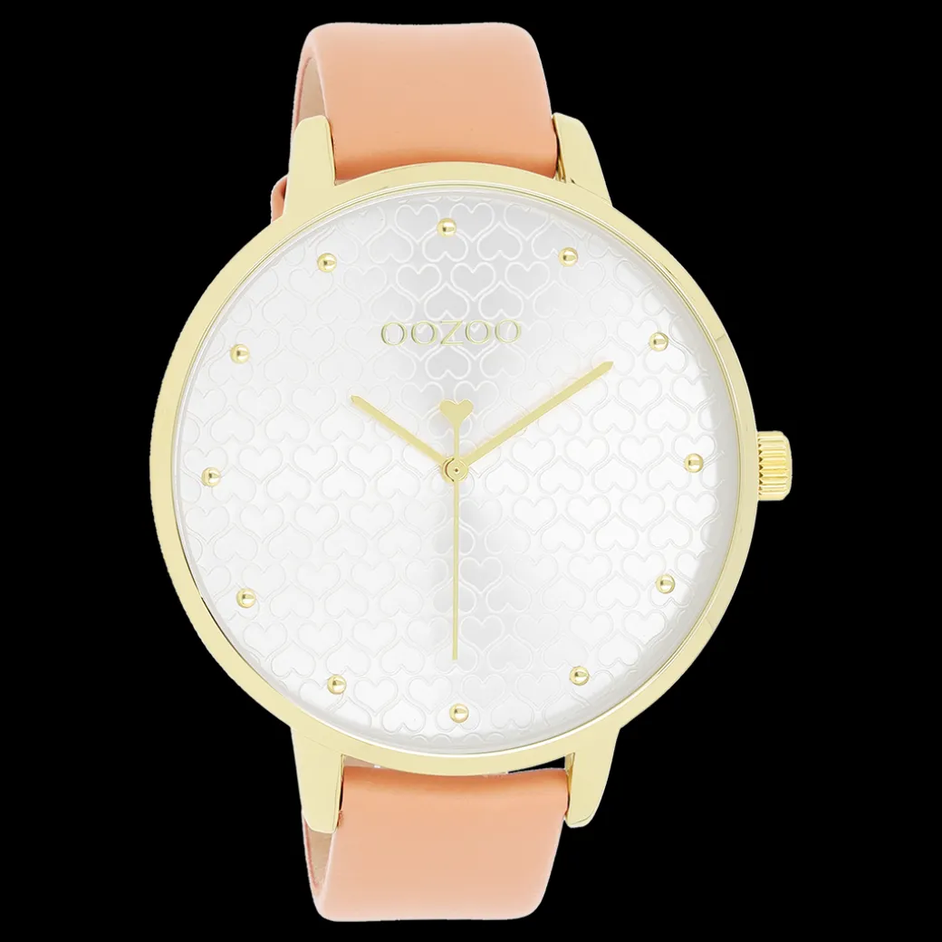 Goudkleurige OOZOO horloge met perzik roze leren band - C11036