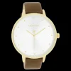 Goudkleurige OOZOO horloge met bruine leren band - C11038