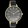 Goudkleurige OOZOO horloge met zwarte leren band - C11034