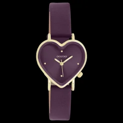 Goudkleurige OOZOO horloge met paarse leren band - C11450