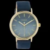 Goudkleurige OOZOO horloge met blauwe leren band - C10938