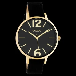 Goudkleurige OOZOO horloge met zwarte leren band - C10836
