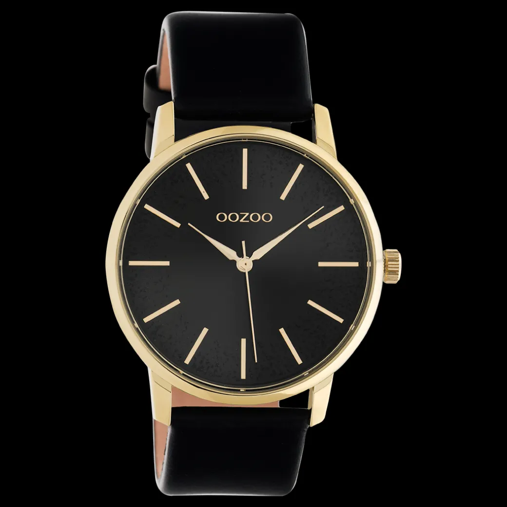 Goudkleurige OOZOO horloge met zwarte leren band - C10839