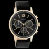 Goudkleurige OOZOO horloge met zwarte leren band - C10841
