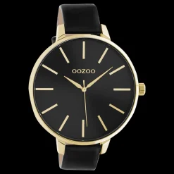 Goudkleurige OOZOO horloge met zwarte leren band - C10844