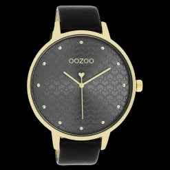 Goudkleurige OOZOO horloge met zwarte leren band - C11039