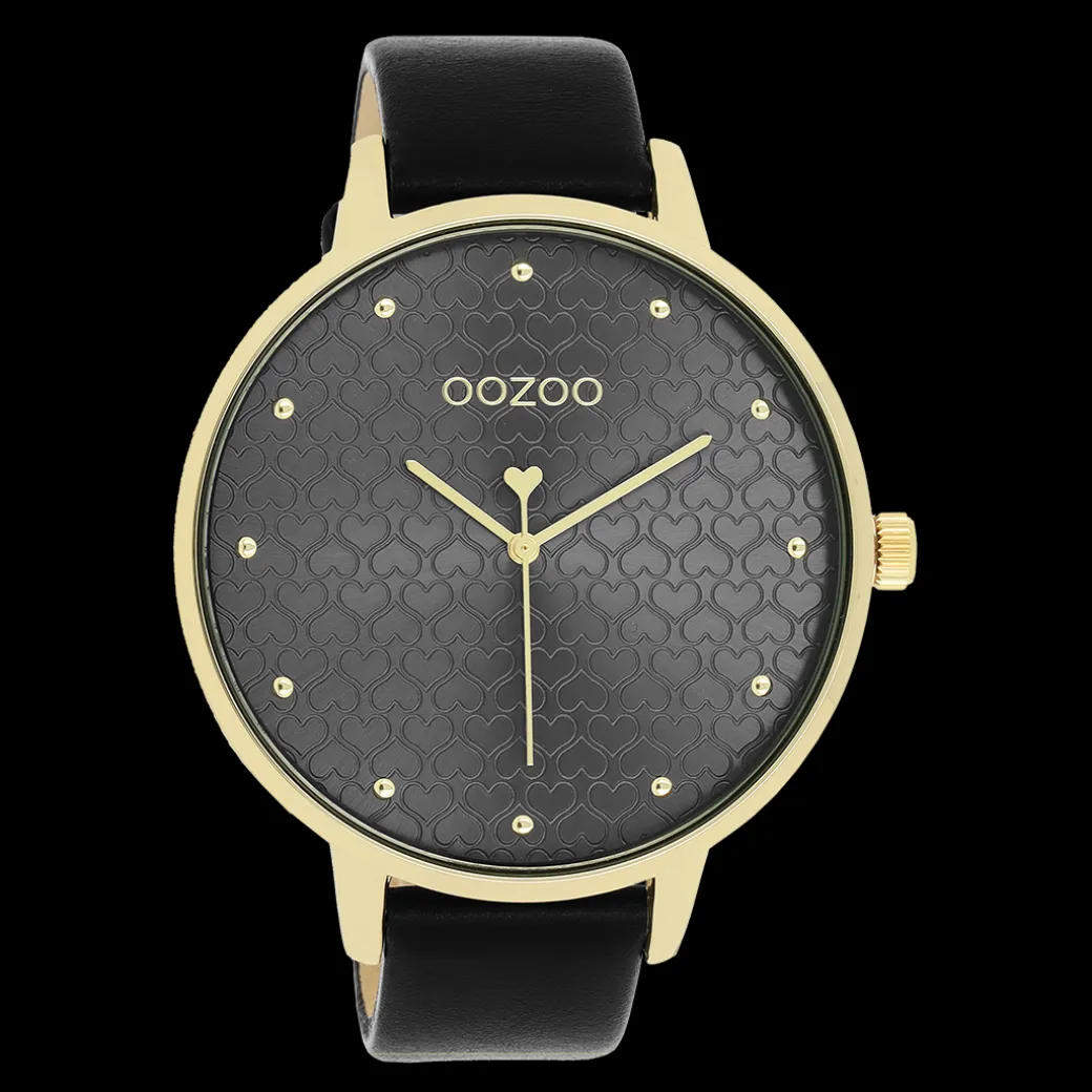 Goudkleurige OOZOO horloge met zwarte leren band - C11039