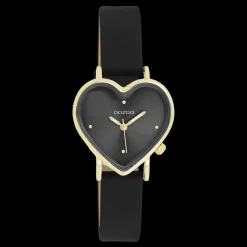Goudkleurige OOZOO horloge met zwarte leren band - C11452