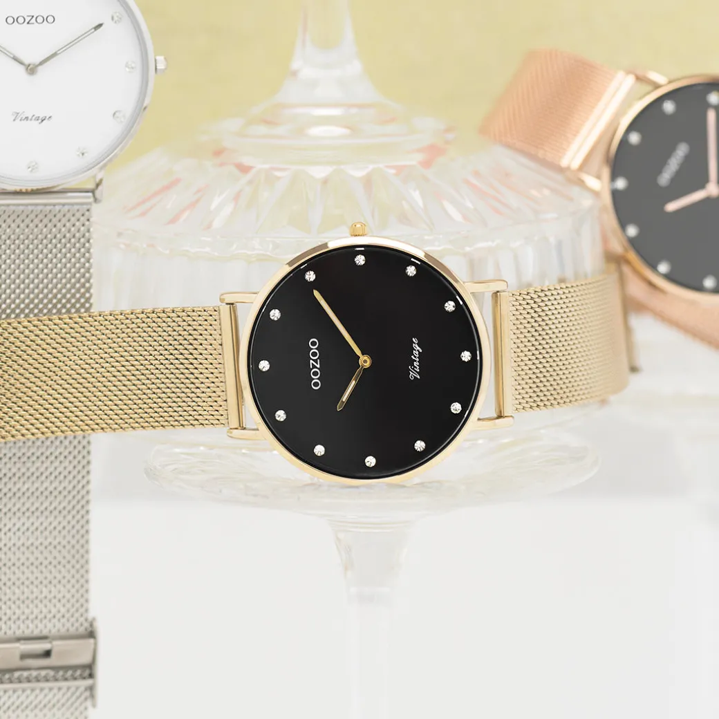 Goudkleurige OOZOO horloge met metalen mesh armband - C20237