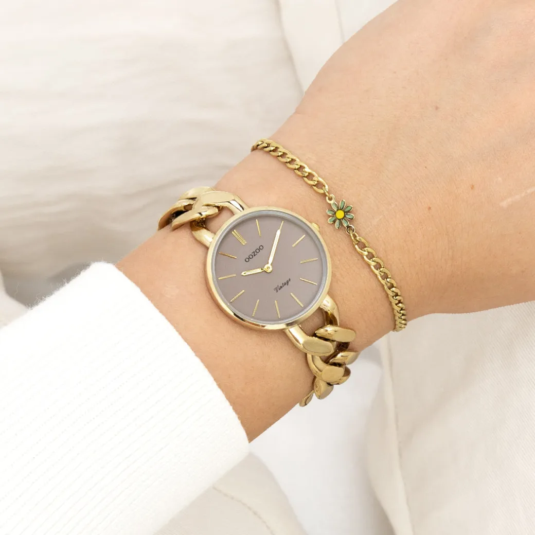 Goudkleurige OOZOO horloge met grove schakelarmband - C20358
