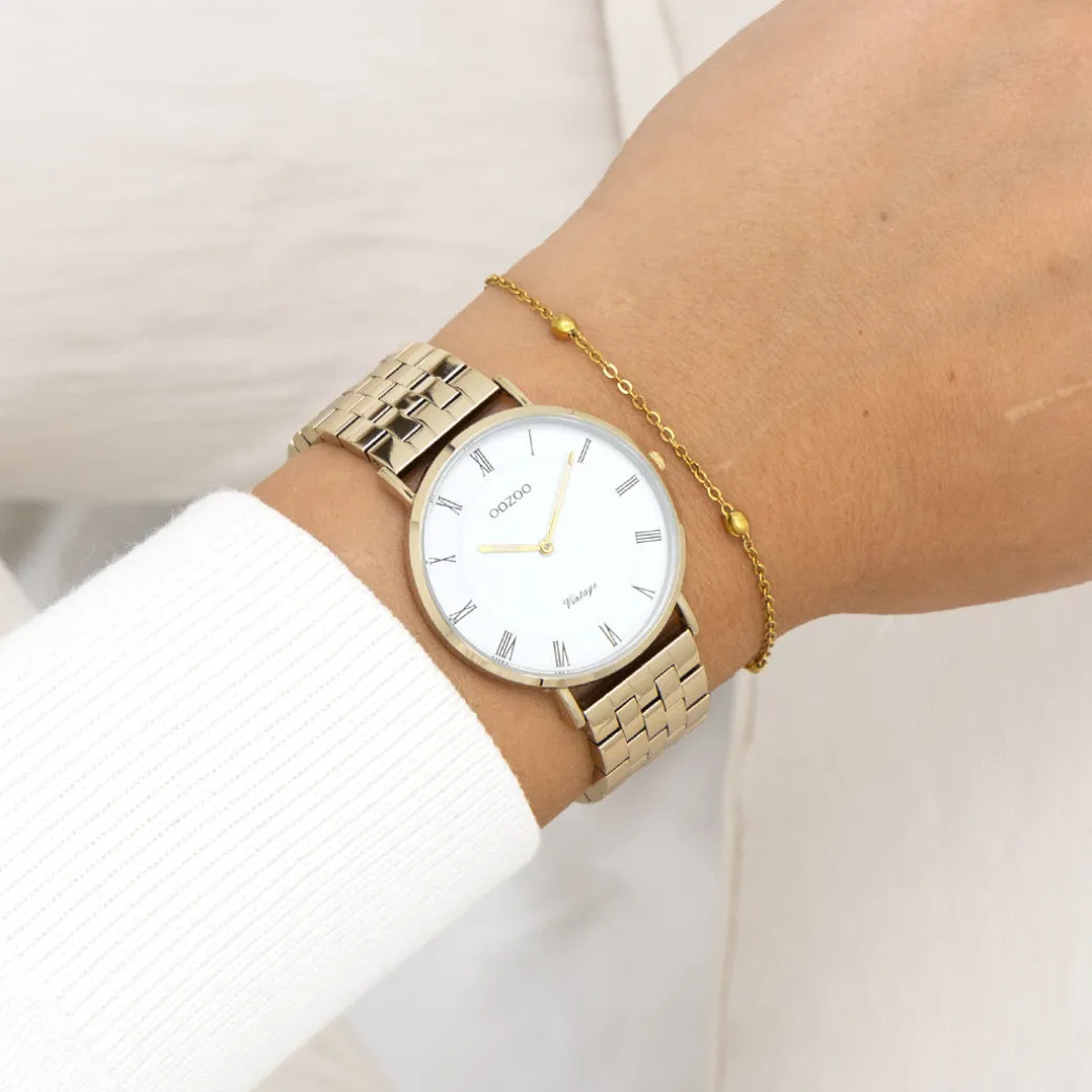 Goudkleurige OOZOO horloge met roestvrijstalen armband - C20369