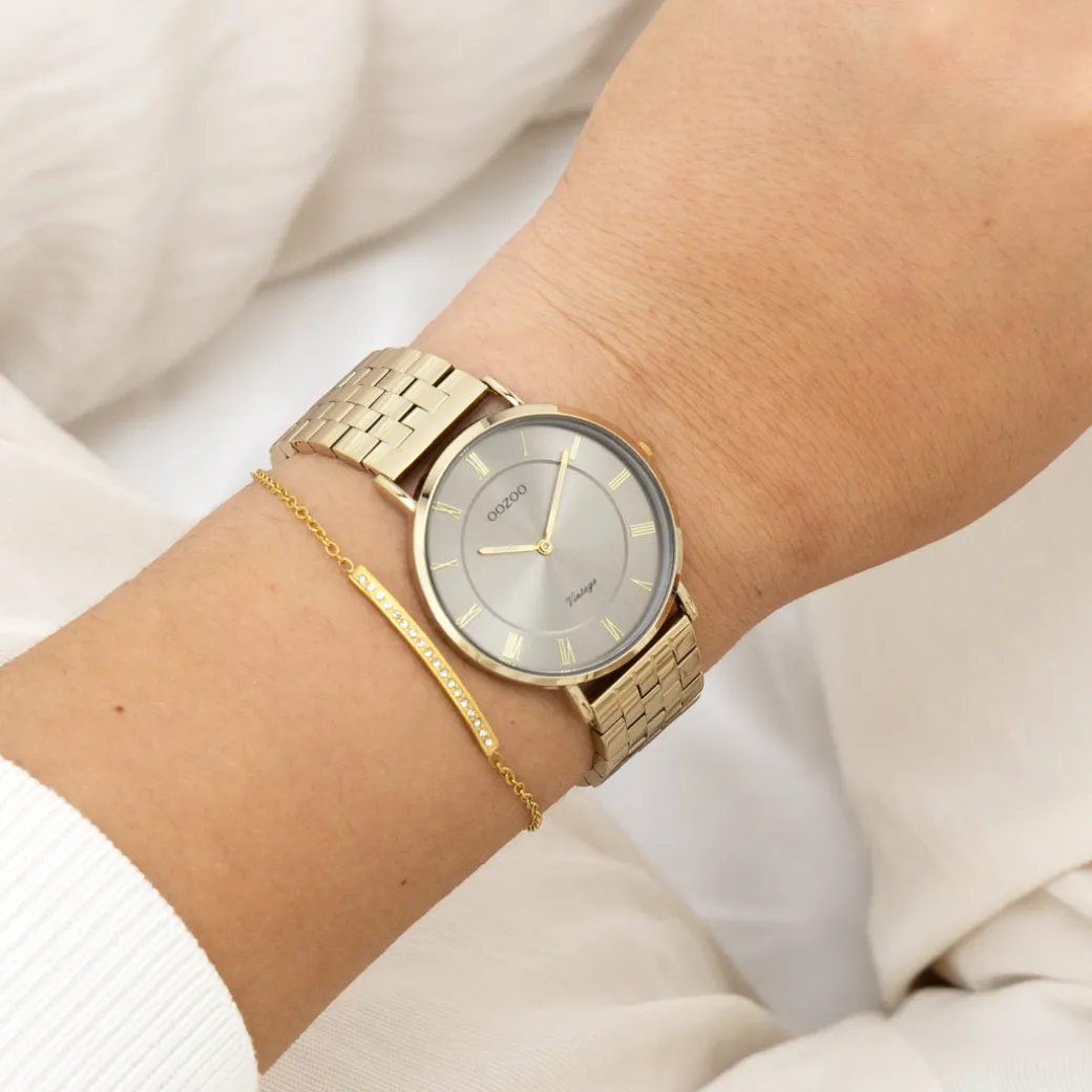 Goudkleurige OOZOO horloge met roestvrijstalen armband - C20370