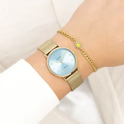 Goudkleurige OOZOO horloge met metalen mesh armband - C20348