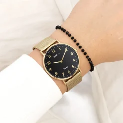 Goudkleurige OOZOO horloge met metalen mesh armband - C20344