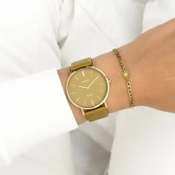 Goudkleurige OOZOO horloge met olijf groene leren band - C20327