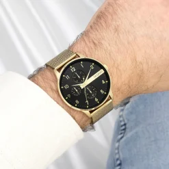 Goudkleurige OOZOO horloge met metalen mesh armband - C11302